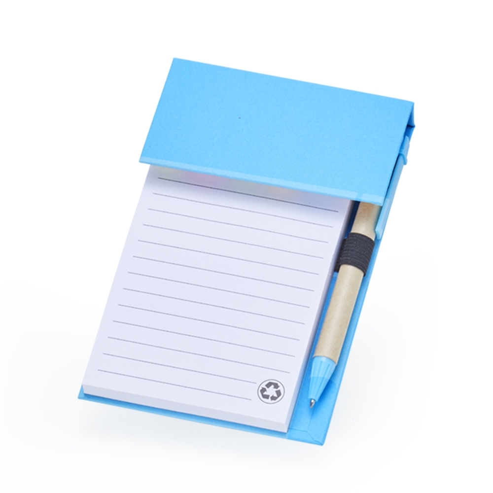 Bloco de Anotações com Autoadesivos e Caneta.