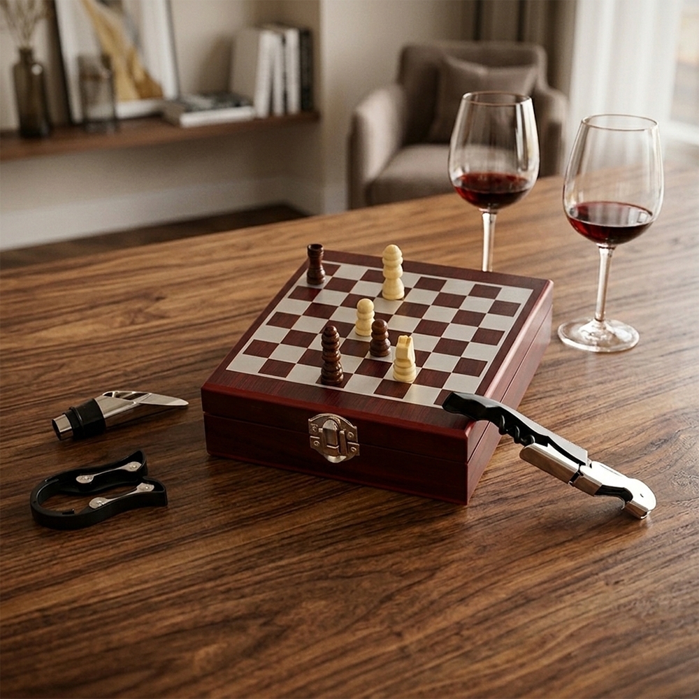 Kit Vinho Xadrez 4 Peças Kit Vinho Xadrez 4 Peças